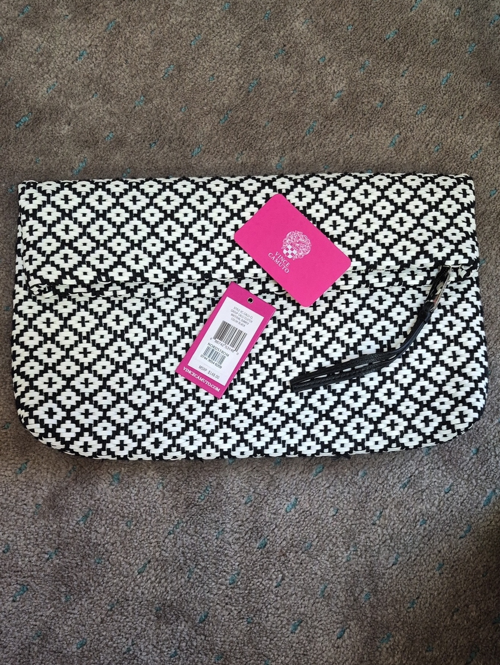 Vince Camuto Black and White Basketweave Clutch! NWT!!!
